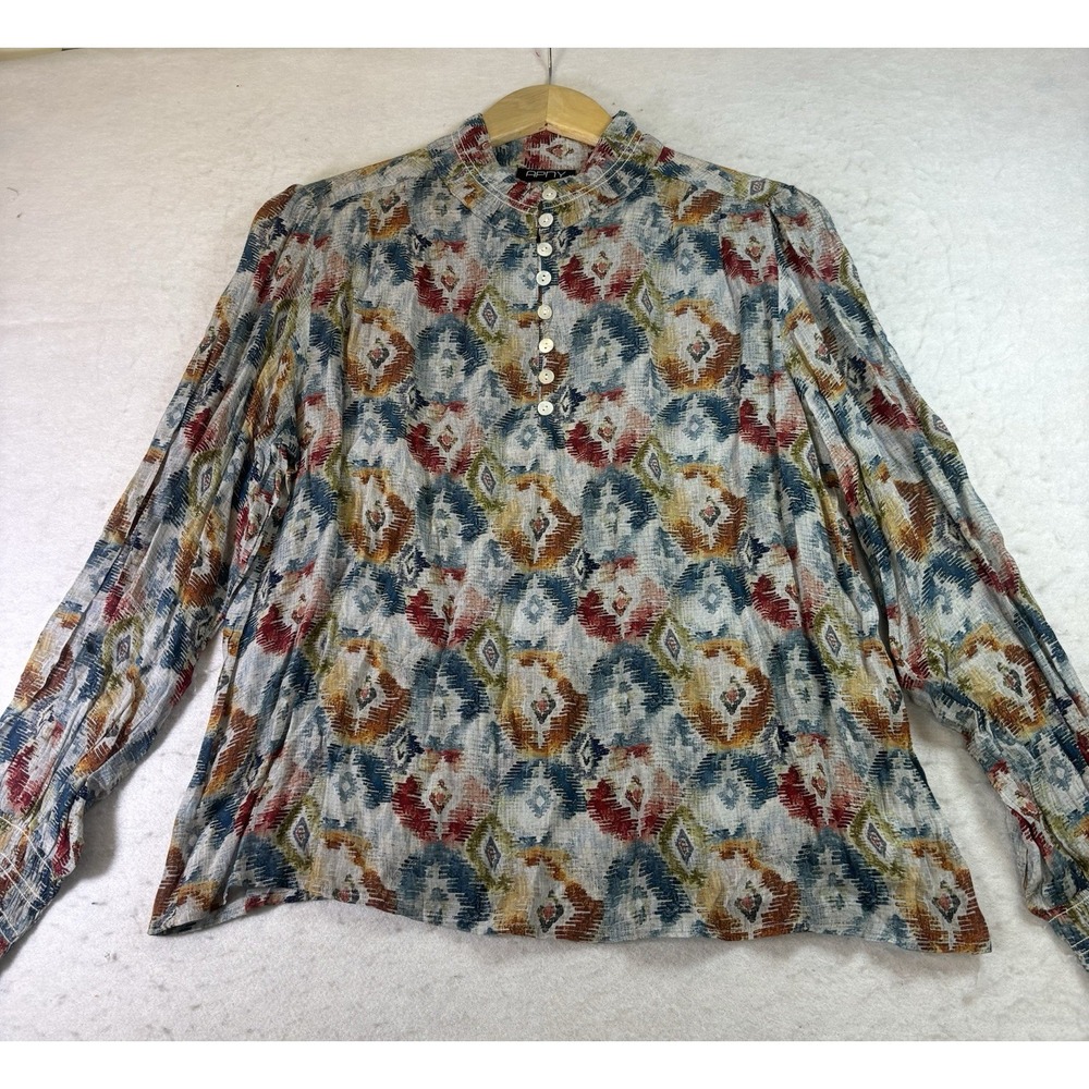 APNY Women's Tunic Top Size Large Long Sleeve Lightweight Colorful Boho Aztec